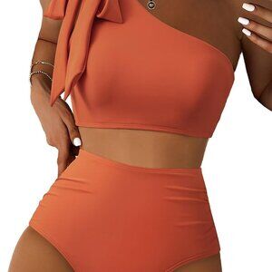 Women's One Shoulder Bikini Set 2 Piece Ruched Swimsuit Bathing Suit Beach Wear